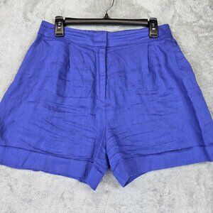 Comptoir Des Cotonniers Shorts Womens Medium Blue Linen Elastic Waist Pockets
